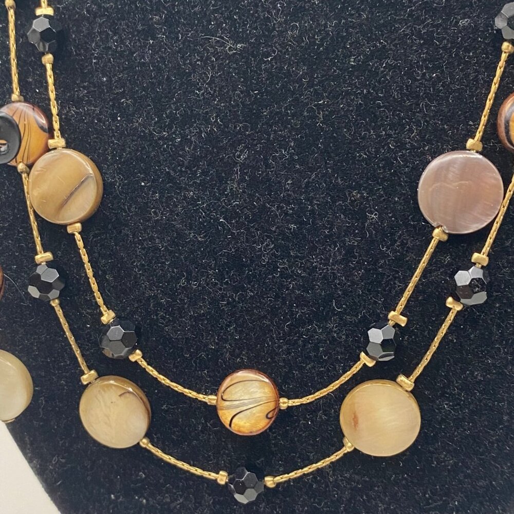 Beaded Station Necklace Earring Set Park Lane Style Unmarked Shell Glass Earthy - Picture 2 of 12